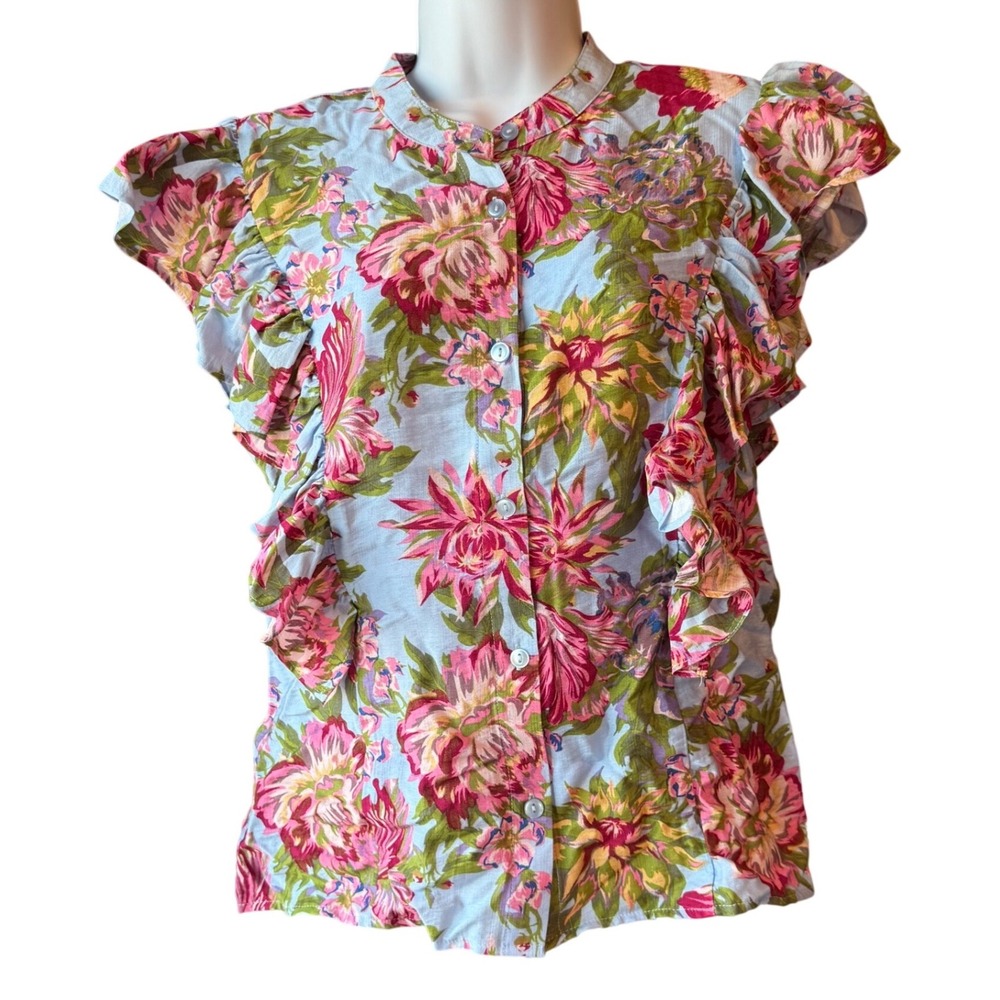 Rachel Rachel Roy Floral Ruffle Blouse Flutter Sleeve Romantic Top Small